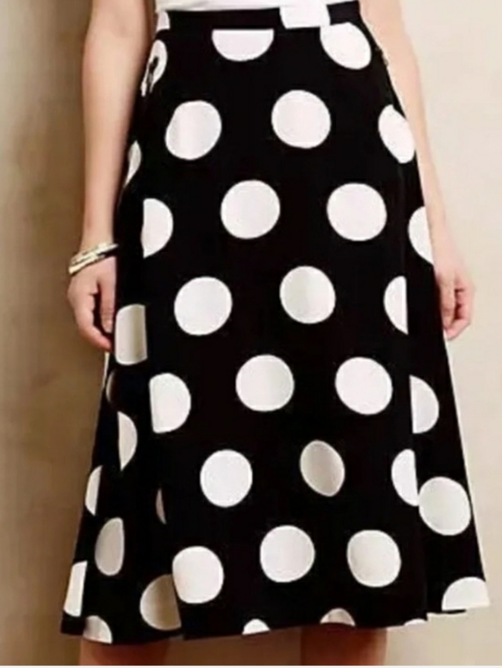 HD In Paris Anthropologie Black And White Polka Dot Skirt. Size 10